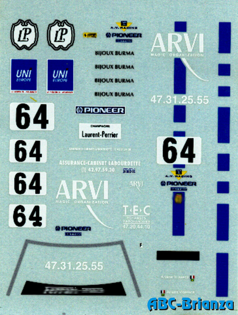 ABC DECAL ABCDEC11 FERRARI 348 TB FERRARI FRANCE UNI PIONEER MONZA G.P. 94 N.64