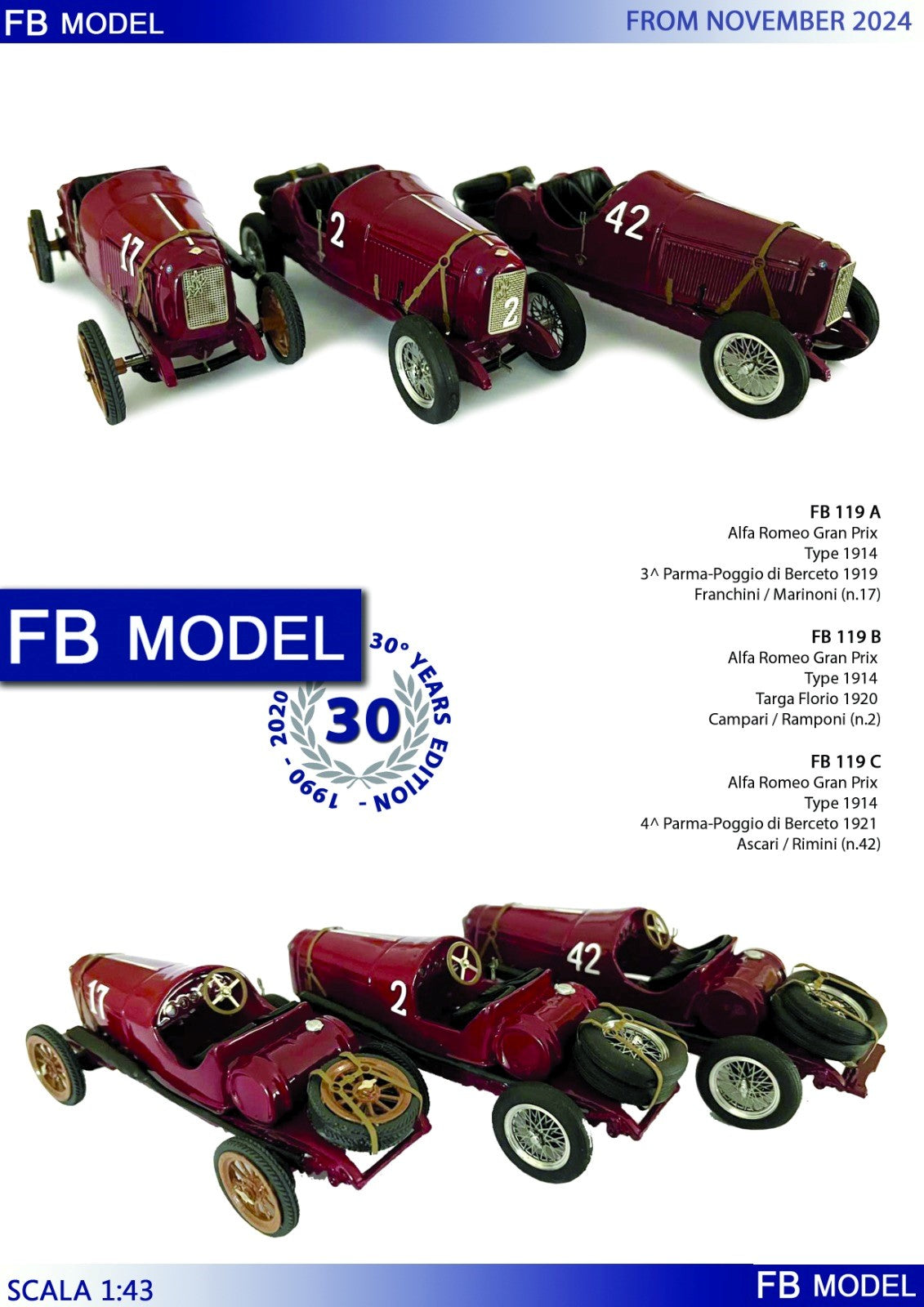 FB MODEL FBM119C ALFA ROMEO GRAN PRIX TYPE 1914 4° Parma - Poggio di Berceto 1921 Ascari - Rimini #42