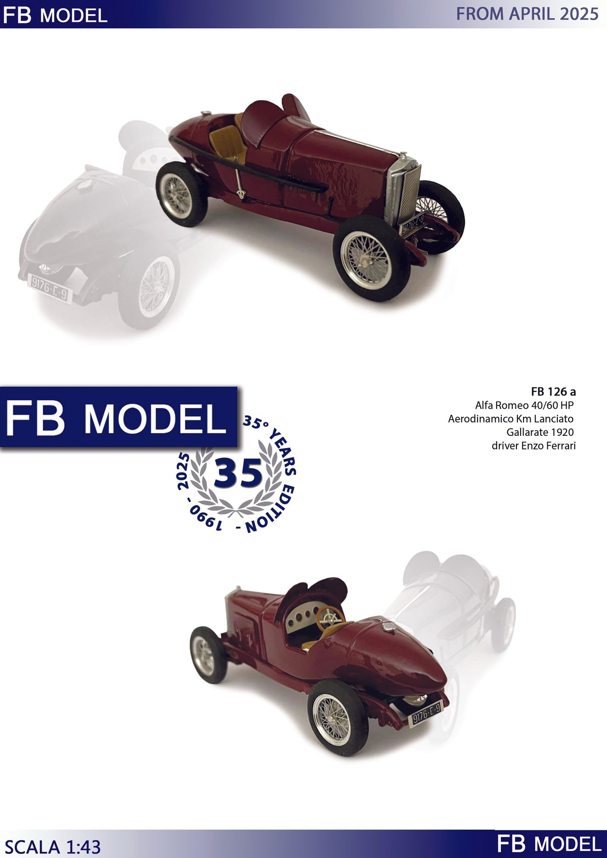 FB MODEL FBK126A ALFA ROMEO 40-60 HP AERODINAMICO KM LANCIATO GALLARATE 1920 driver ENZO FERRARI