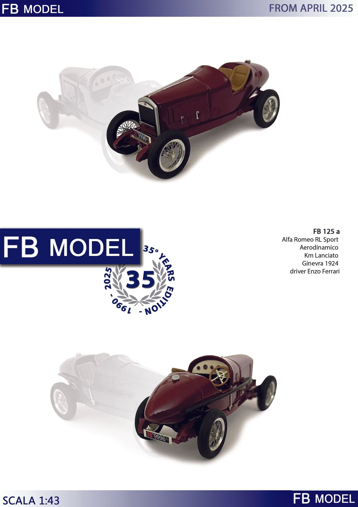 FB MODEL FBK125A ALFA ROMEO RL SPORT AERODINAMICO KM LANCIATO GINEVRA 1924 driver ENZO FERRARI